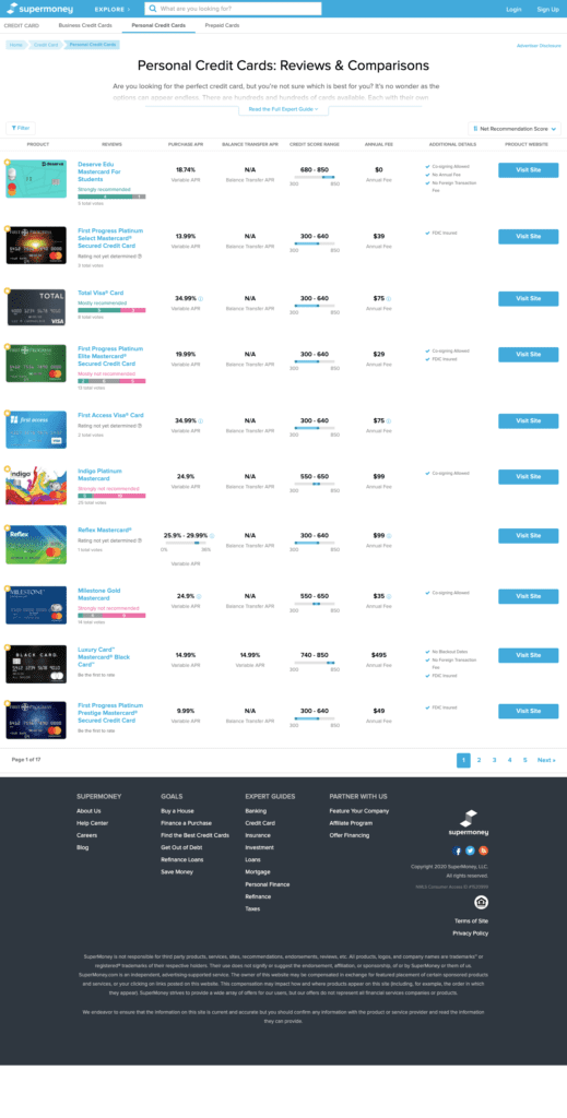 compare credit cards loans